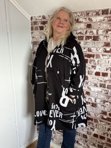 Hovedbilde Hettejakke lang sort m/print