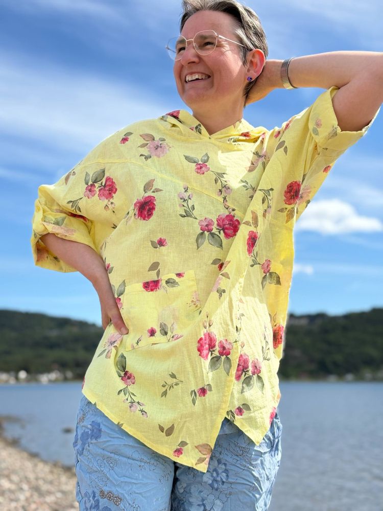 Dame Skjorte gul med blomster print